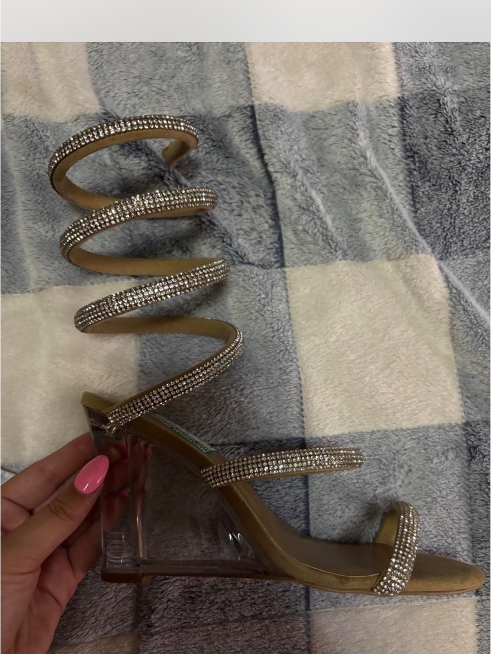 Jennifer Lopez Gold Rhinestone Spiral Wrap Heels
